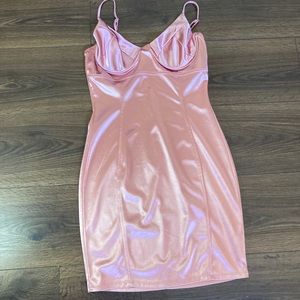 Bear Dance Pink Satin Bodycon Mini Dress